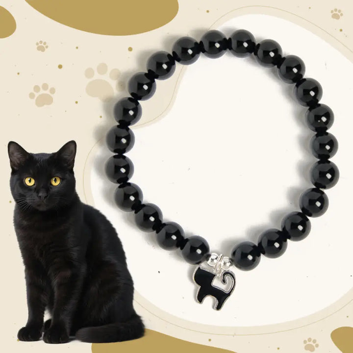 BWOOOH 925 Sterling Silver Kitten Charm Black Cat Natural Black Onyx Protection Bracelet spiritual jewelry piece