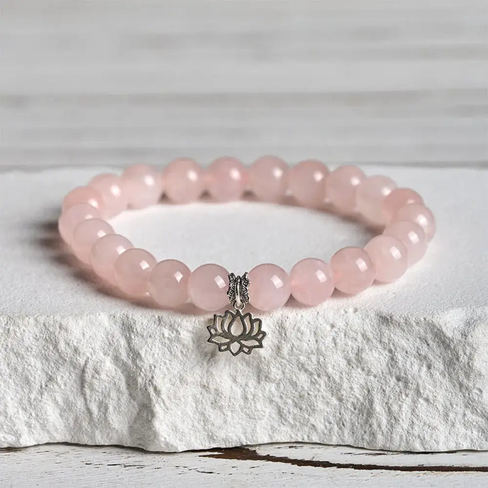 BWOOOH 925 Sterling Silver Lotus Design Natural Pink Crystal Soothing Bracelet spiritual jewelry piece