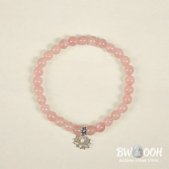 BWOOOH 925 Sterling Silver Lotus Design Natural Pink Crystal Soothing Bracelet - Bracelet