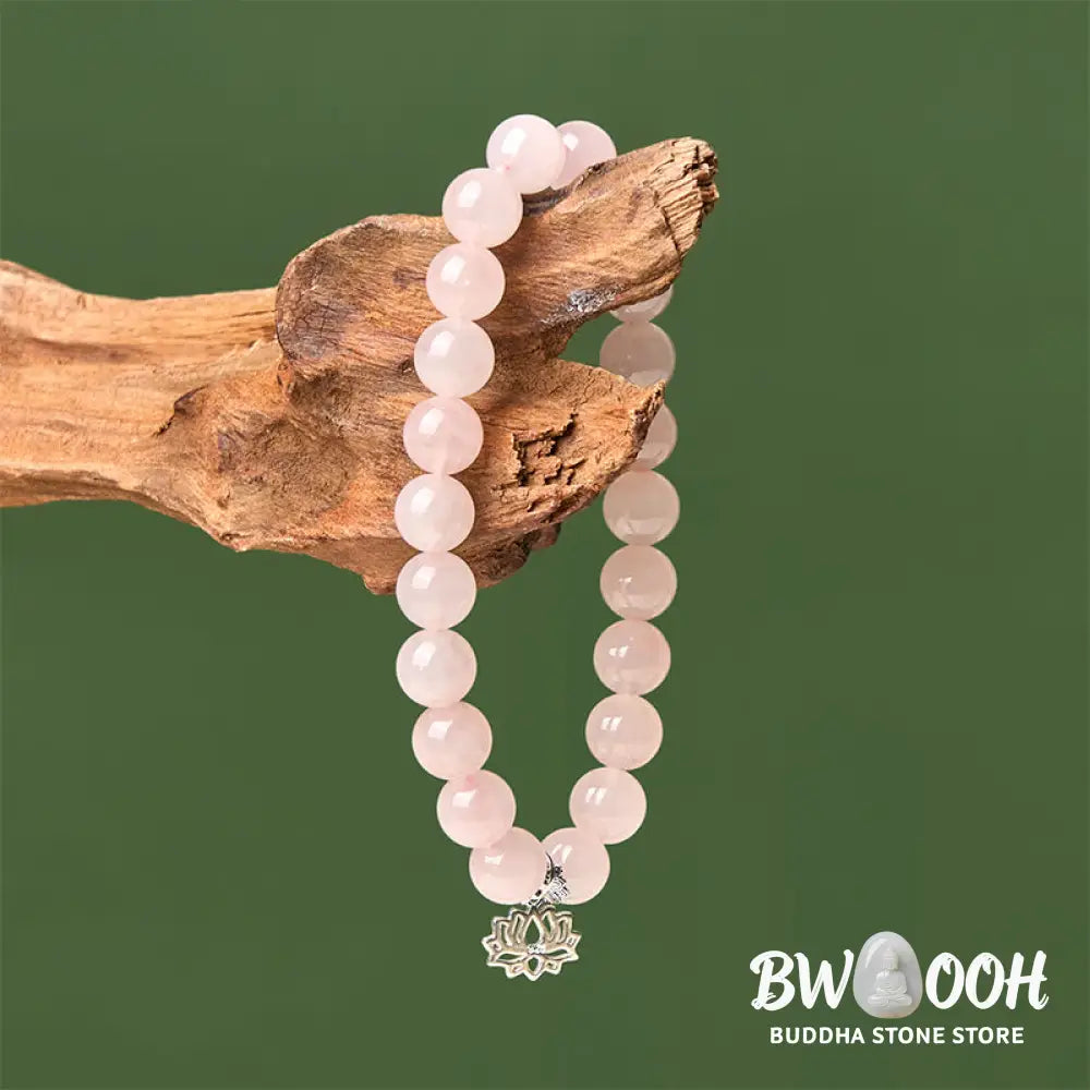 BWOOOH 925 Sterling Silver Lotus Design Natural Pink Crystal Soothing Bracelet - Bracelet