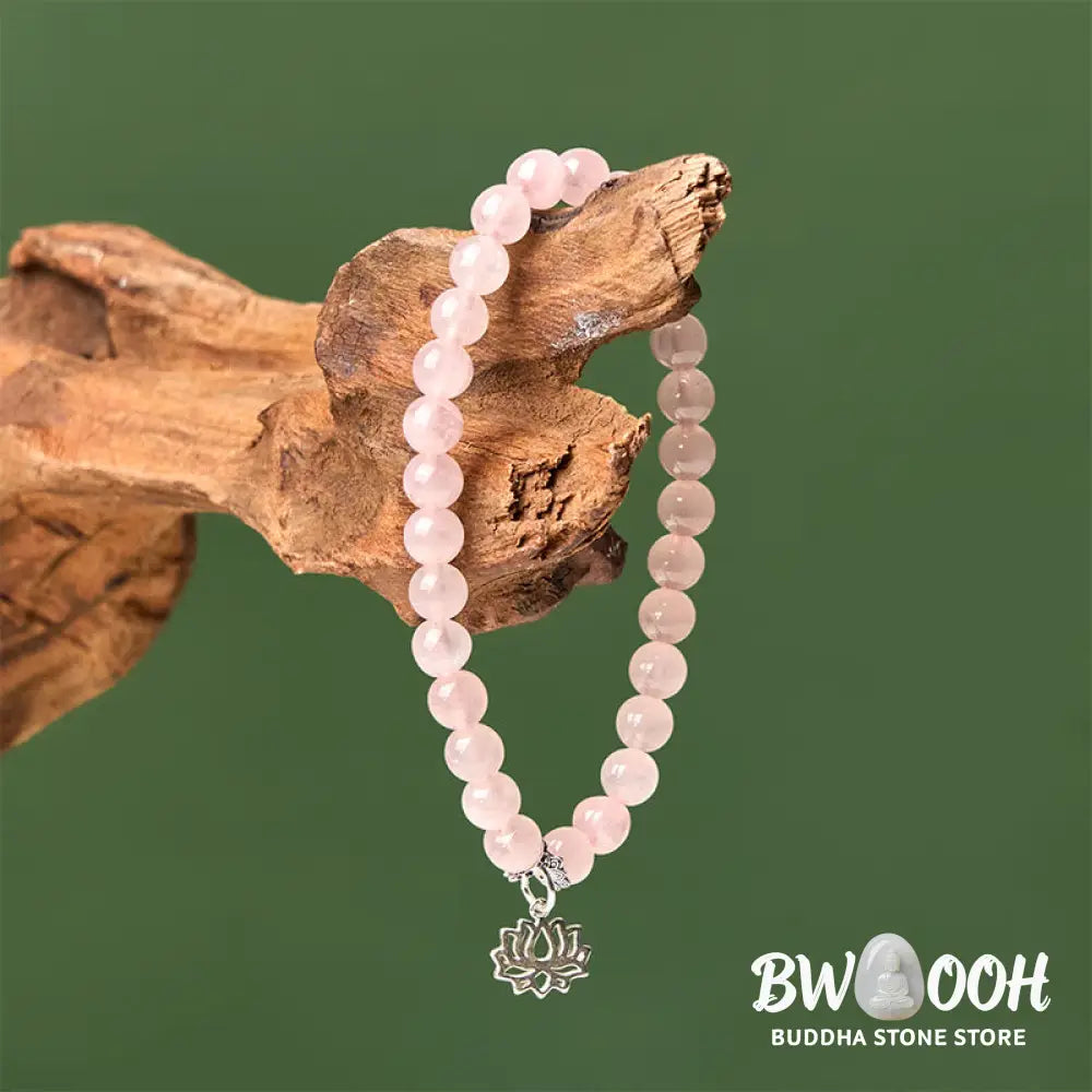 BWOOOH 925 Sterling Silver Lotus Design Natural Pink Crystal Soothing Bracelet - Bracelet