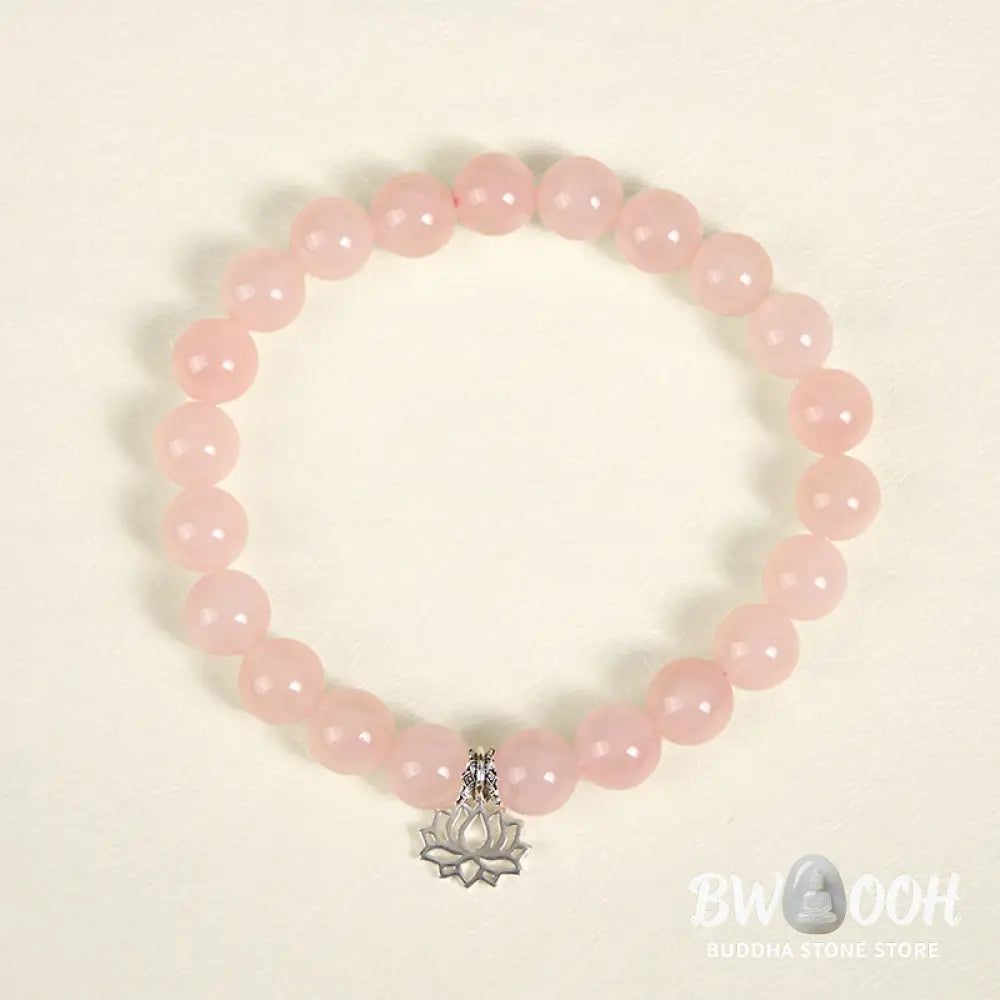 BWOOOH 925 Sterling Silver Lotus Design Natural Pink Crystal Soothing Bracelet - Bracelet