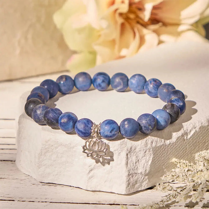 BWOOOH 925 Sterling Silver Lotus Design Natural Sodalite Positive Beads Harmony Bracelet spiritual jewelry piece