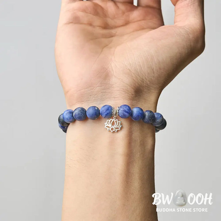 BWOOOH 925 Sterling Silver Lotus Design Natural Sodalite Positive Beads Harmony Bracelet - Bracelet