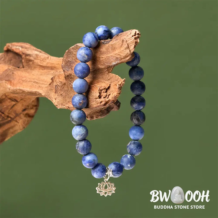 BWOOOH 925 Sterling Silver Lotus Design Natural Sodalite Positive Beads Harmony Bracelet - Bracelet