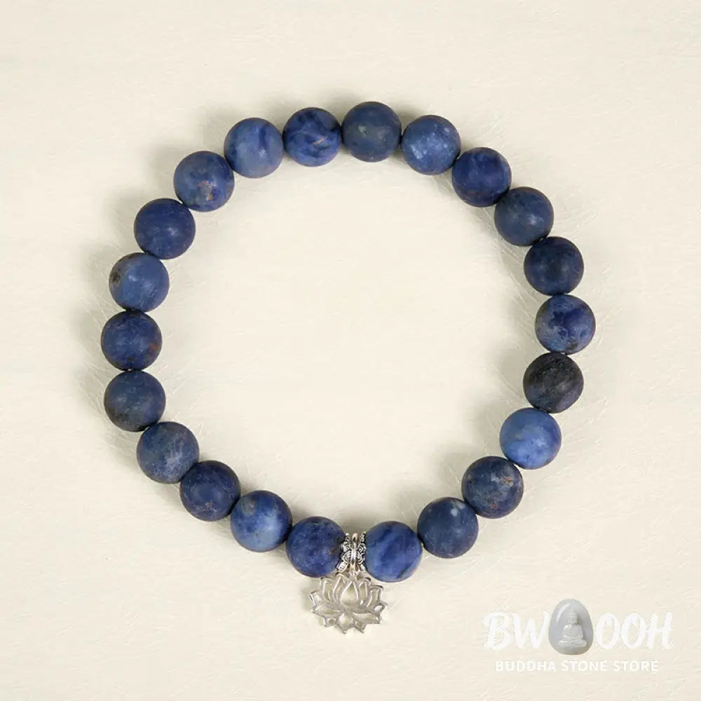 BWOOOH 925 Sterling Silver Lotus Design Natural Sodalite Positive Beads Harmony Bracelet - Bracelet