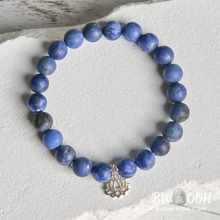 BWOOOH 925 Sterling Silver Lotus Design Natural Sodalite Positive Beads Harmony Bracelet - Bracelet