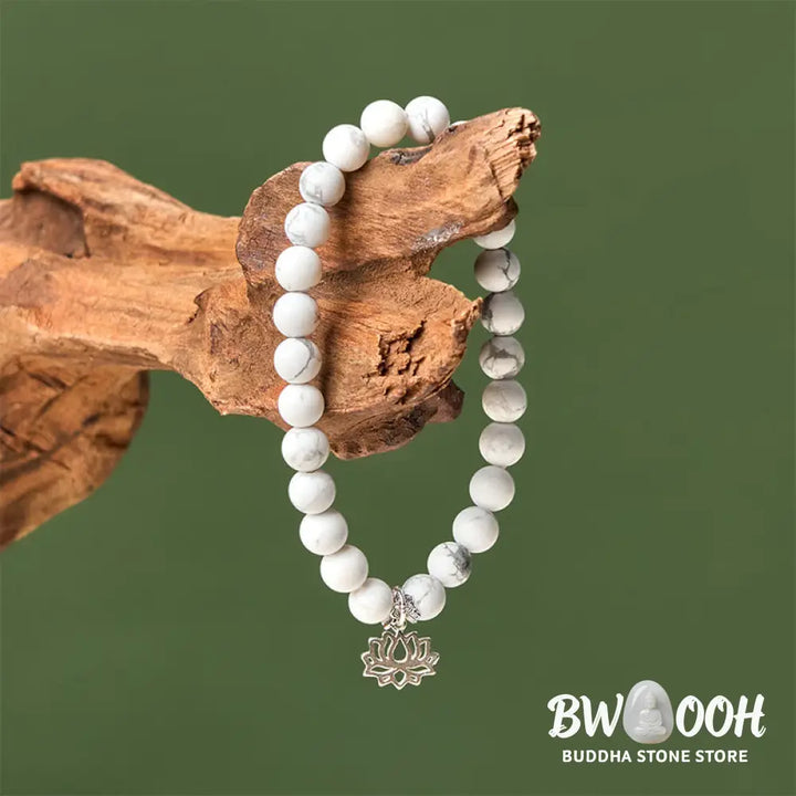 BWOOOH 925 Sterling Silver Lotus Design Natural White Turquoise Wealth Bracelet - Bracelet