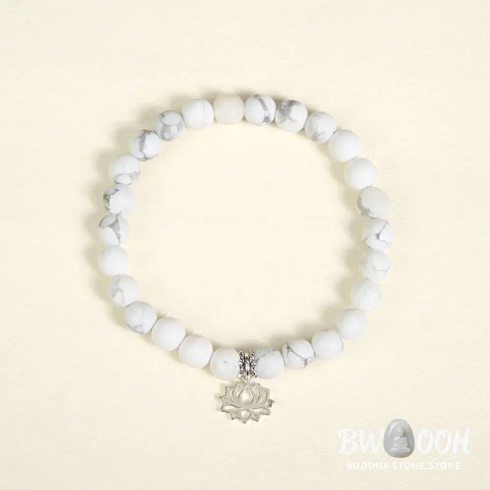 BWOOOH 925 Sterling Silver Lotus Design Natural White Turquoise Wealth Bracelet - Bracelet