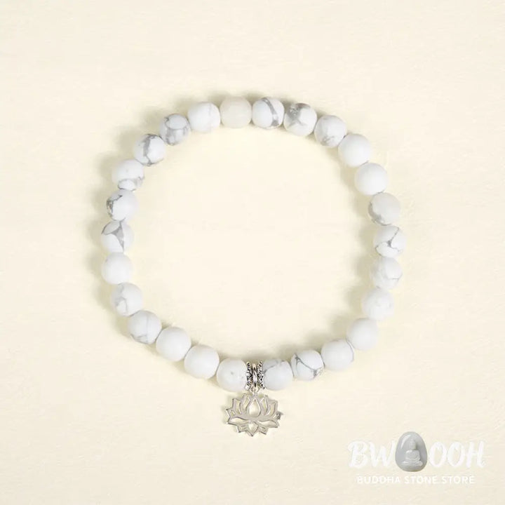 BWOOOH 925 Sterling Silver Lotus Design Natural White Turquoise Wealth Bracelet - Bracelet
