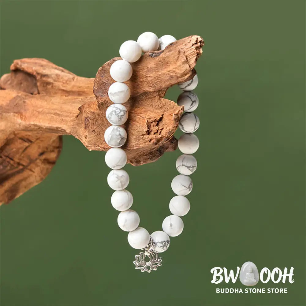BWOOOH 925 Sterling Silver Lotus Design Natural White Turquoise Wealth Bracelet - Bracelet
