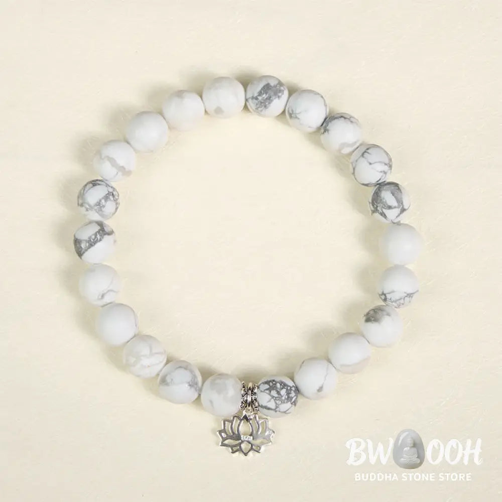 BWOOOH 925 Sterling Silver Lotus Design Natural White Turquoise Wealth Bracelet - Bracelet