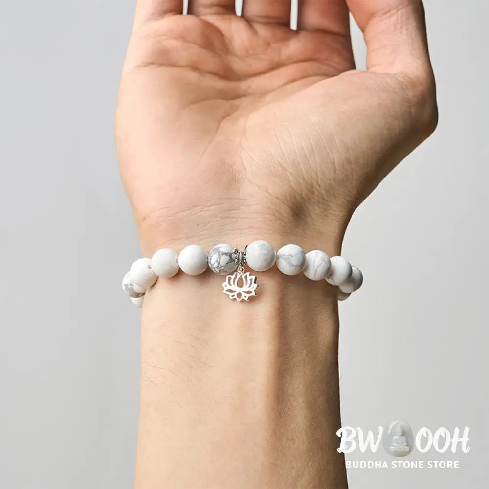 BWOOOH 925 Sterling Silver Lotus Design Natural White Turquoise Wealth Bracelet - Bracelet