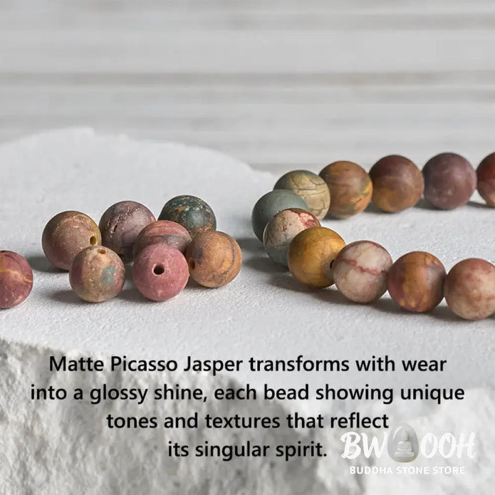 BWOOOH 925 Sterling Silver Lotus Design Picasso Jasper Positive Bracelet - Bracelet