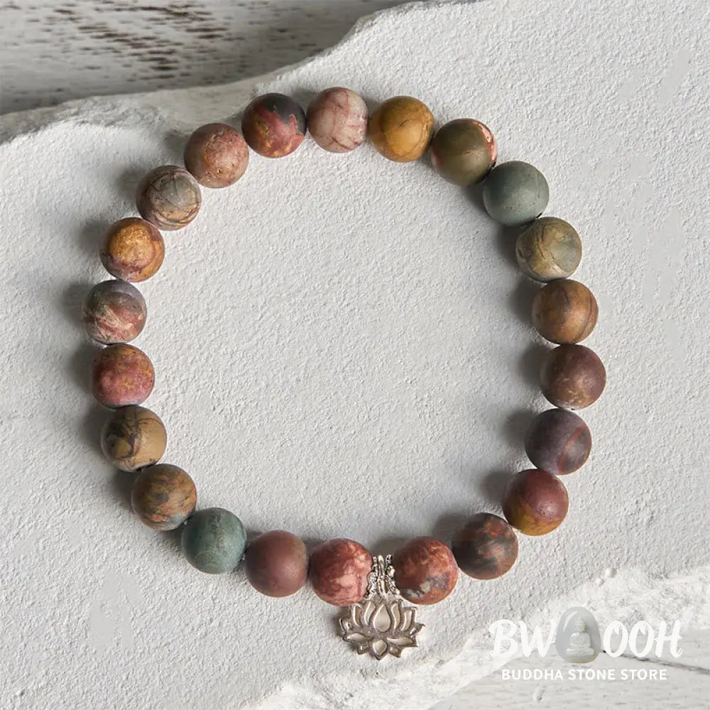 BWOOOH 925 Sterling Silver Lotus Design Picasso Jasper Positive Bracelet - Bracelet