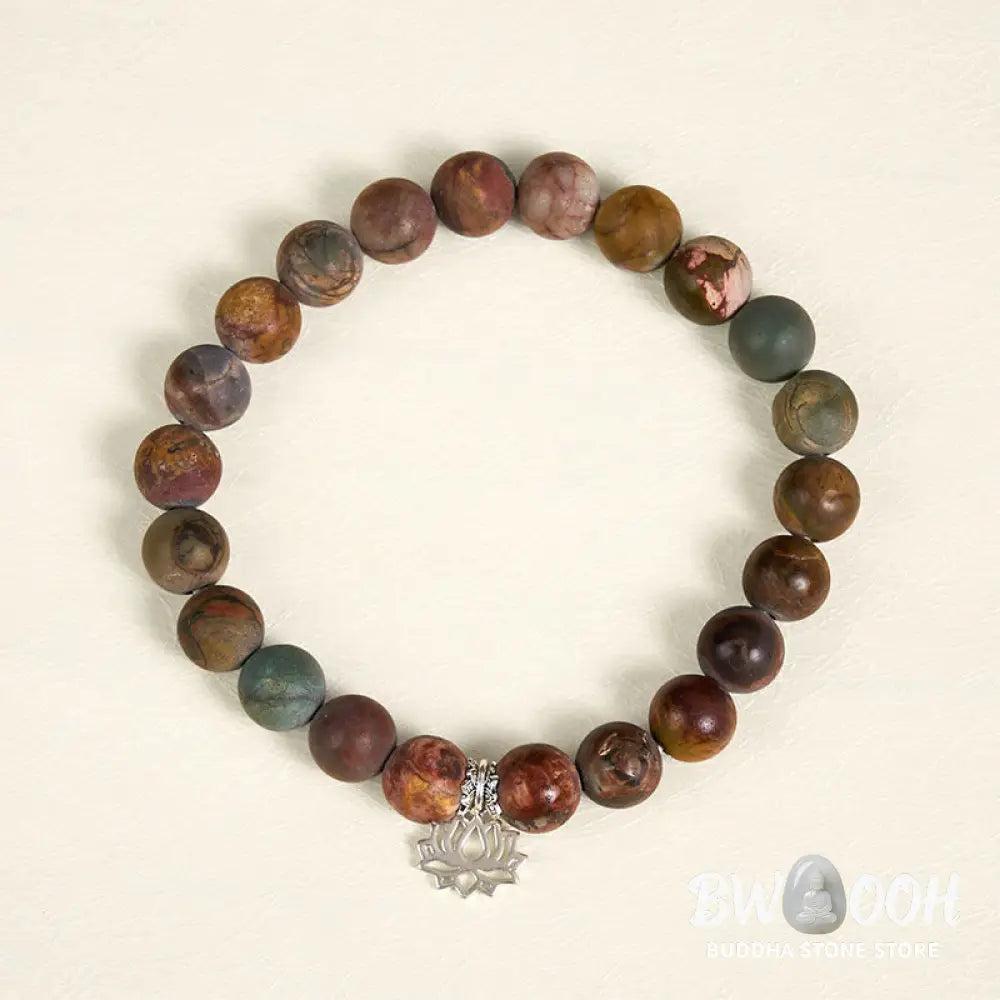 BWOOOH 925 Sterling Silver Lotus Design Picasso Jasper Positive Bracelet - Bracelet