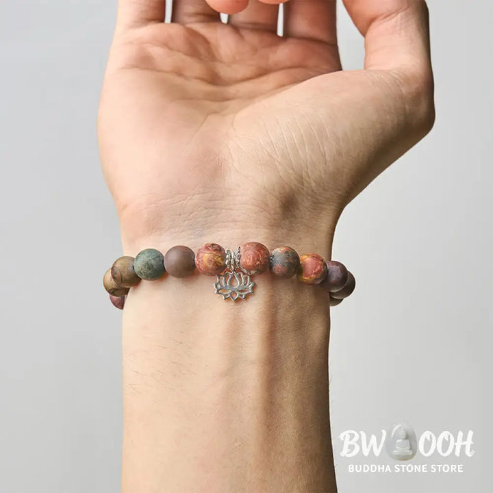 BWOOOH 925 Sterling Silver Lotus Design Picasso Jasper Positive Bracelet - Bracelet