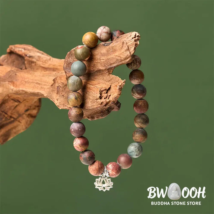 BWOOOH 925 Sterling Silver Lotus Design Picasso Jasper Positive Bracelet - Bracelet