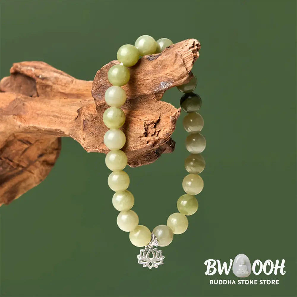 BWOOOH 925 Sterling Silver Lotus Natural Cyan Jade Luck Bracelet - 16cm - Bracelet