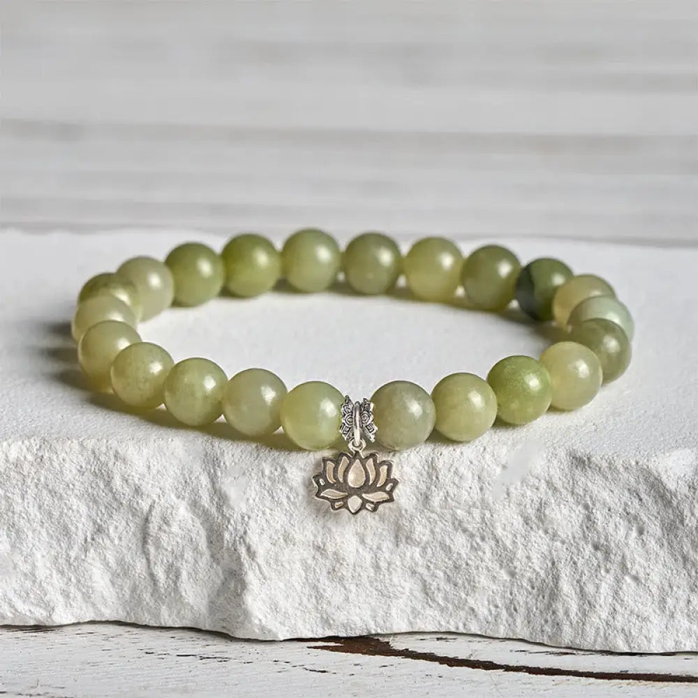 BWOOOH 925 Sterling Silver Lotus Natural Cyan Jade Luck Bracelet spiritual jewelry piece