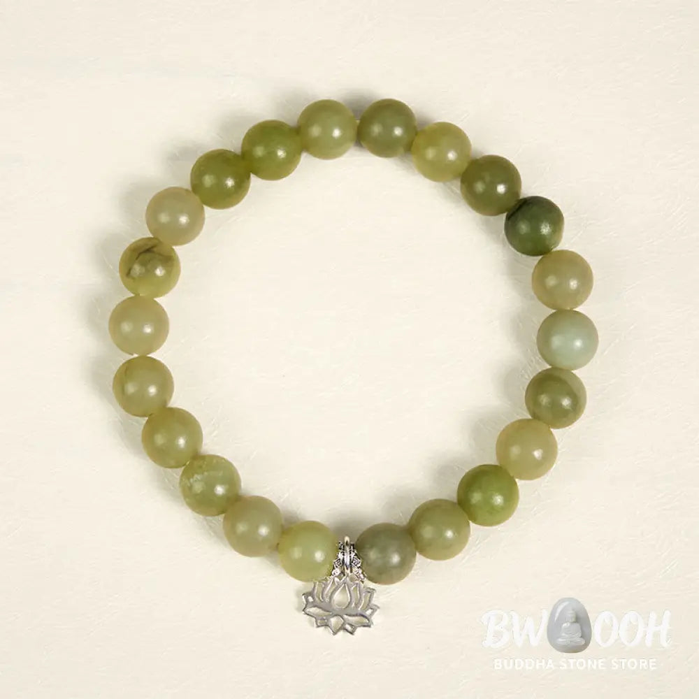 BWOOOH 925 Sterling Silver Lotus Natural Cyan Jade Luck Bracelet - 16cm - Bracelet