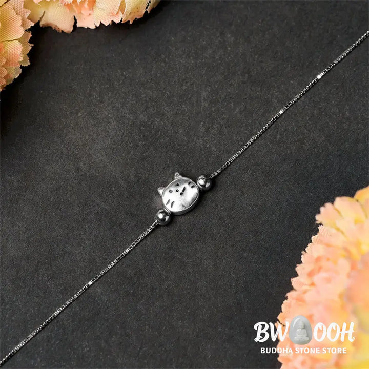 BWOOOH 925 Sterling Silver Mini Cat Blessing Chain Bracelet - Bracelet Necklaces &amp; Pendants