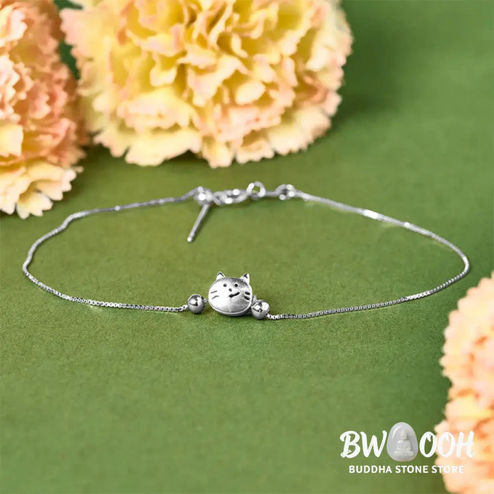 BWOOOH 925 Sterling Silver Mini Cat Blessing Chain Bracelet - Bracelet Necklaces &amp; Pendants
