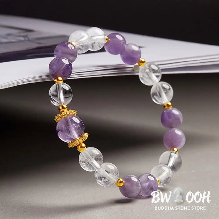 BWOOOH 925 Sterling Silver Natural Amethyst White Crystal Balance Bracelet - Amethyst(Wrist Circumference:17-19cm)