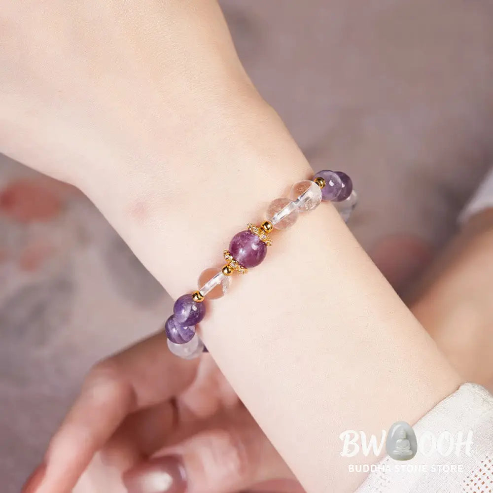 BWOOOH 925 Sterling Silver Natural Amethyst White Crystal Balance Bracelet - Amethyst(Wrist Circumference:17-19cm)