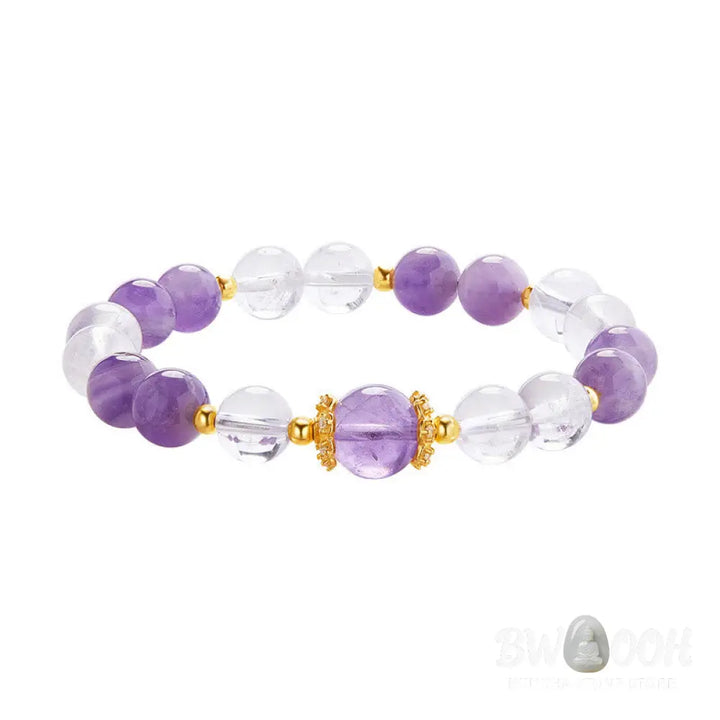 BWOOOH 925 Sterling Silver Natural Amethyst White Crystal Balance Bracelet - Amethyst(Wrist Circumference:17-19cm)