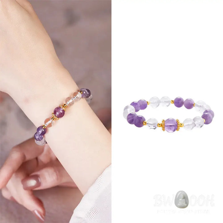 BWOOOH 925 Sterling Silver Natural Amethyst White Crystal Balance Bracelet - Amethyst(Wrist Circumference:17-19cm)