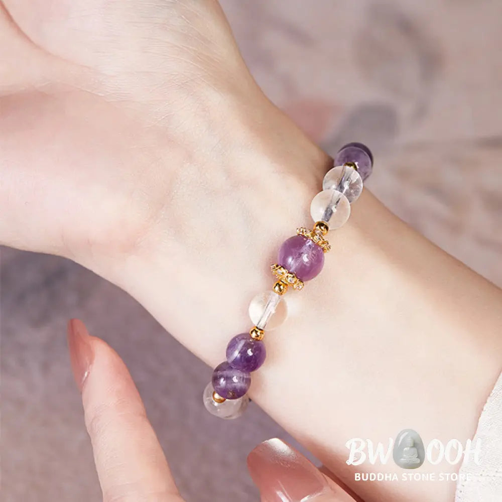 BWOOOH 925 Sterling Silver Natural Amethyst White Crystal Balance Bracelet - Amethyst(Wrist Circumference:17-19cm)