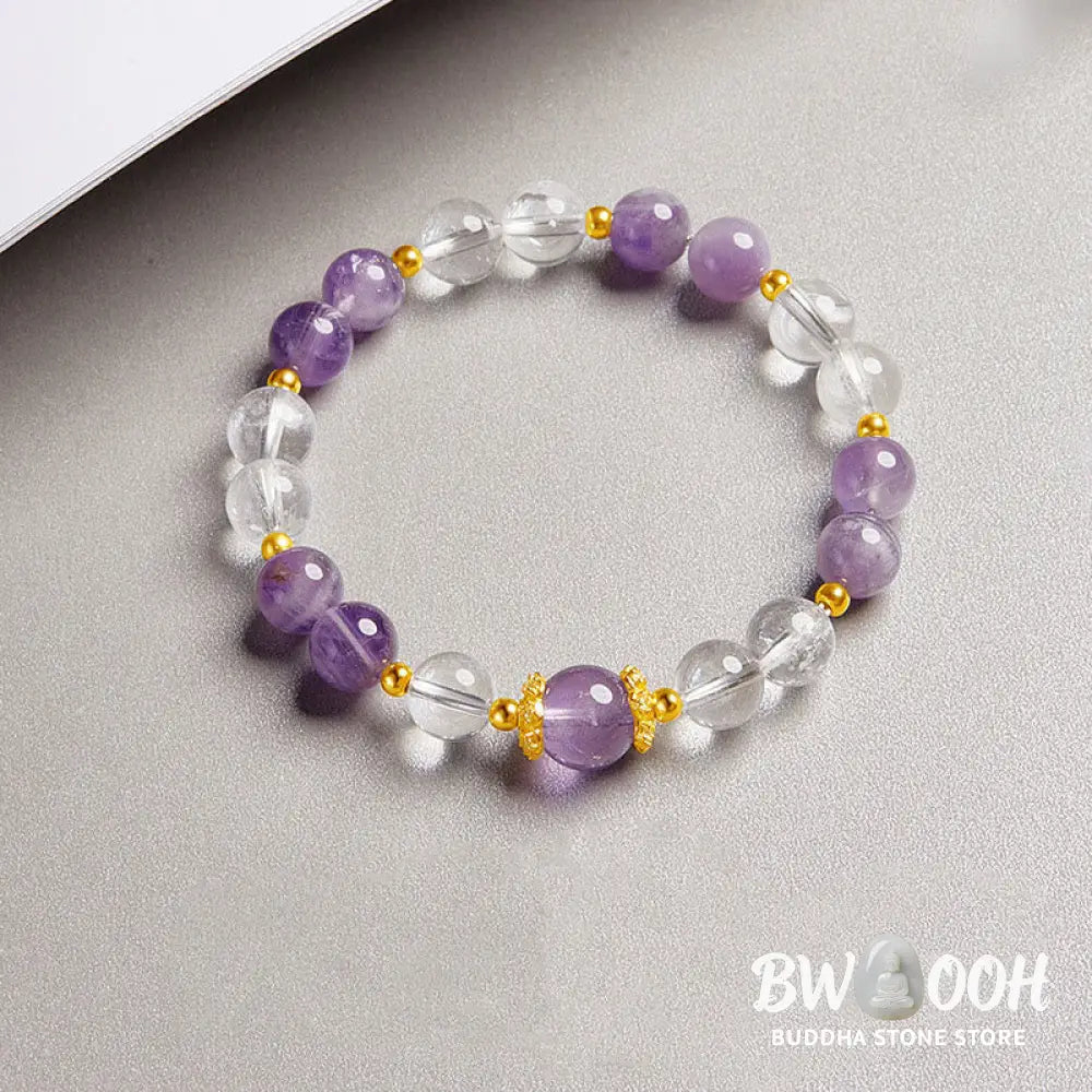 BWOOOH 925 Sterling Silver Natural Amethyst White Crystal Balance Bracelet - Amethyst(Wrist Circumference:17-19cm)