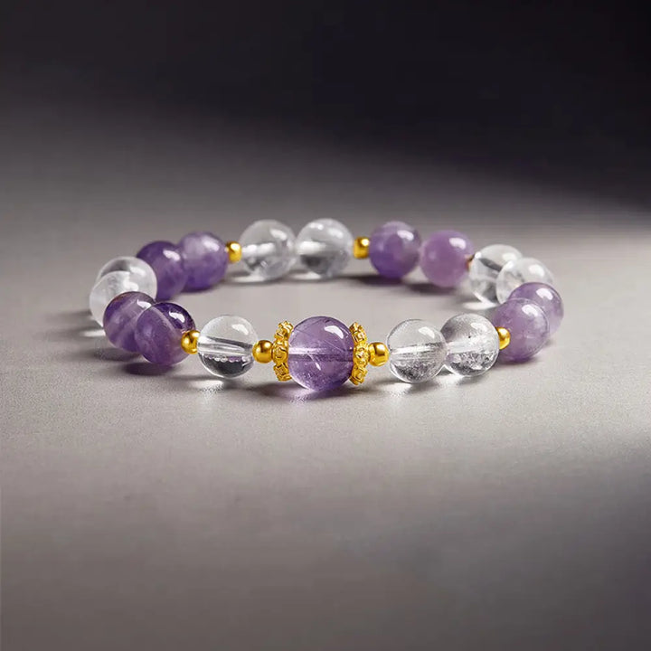 BWOOOH 925 Sterling Silver Natural Amethyst White Crystal Balance Bracelet spiritual jewelry inspired by Drolma