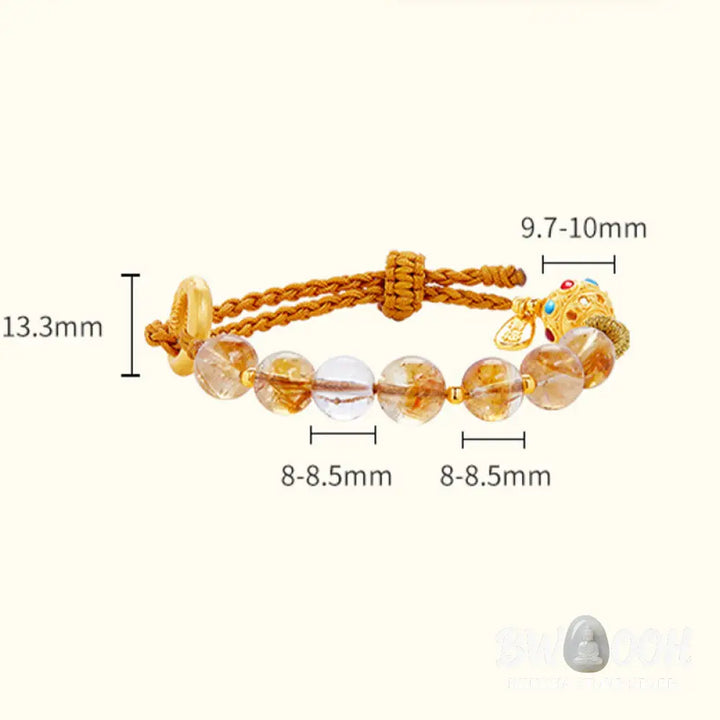 BWOOOH 925 Sterling Silver Natural Citrine White Crystal Peace Buckle Meaning Fu Character Protection Braided String