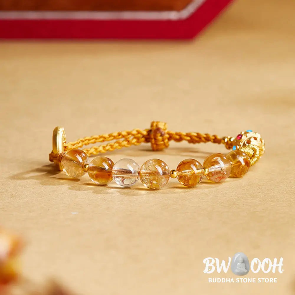 BWOOOH 925 Sterling Silver Natural Citrine White Crystal Peace Buckle Meaning Fu Character Protection Braided String