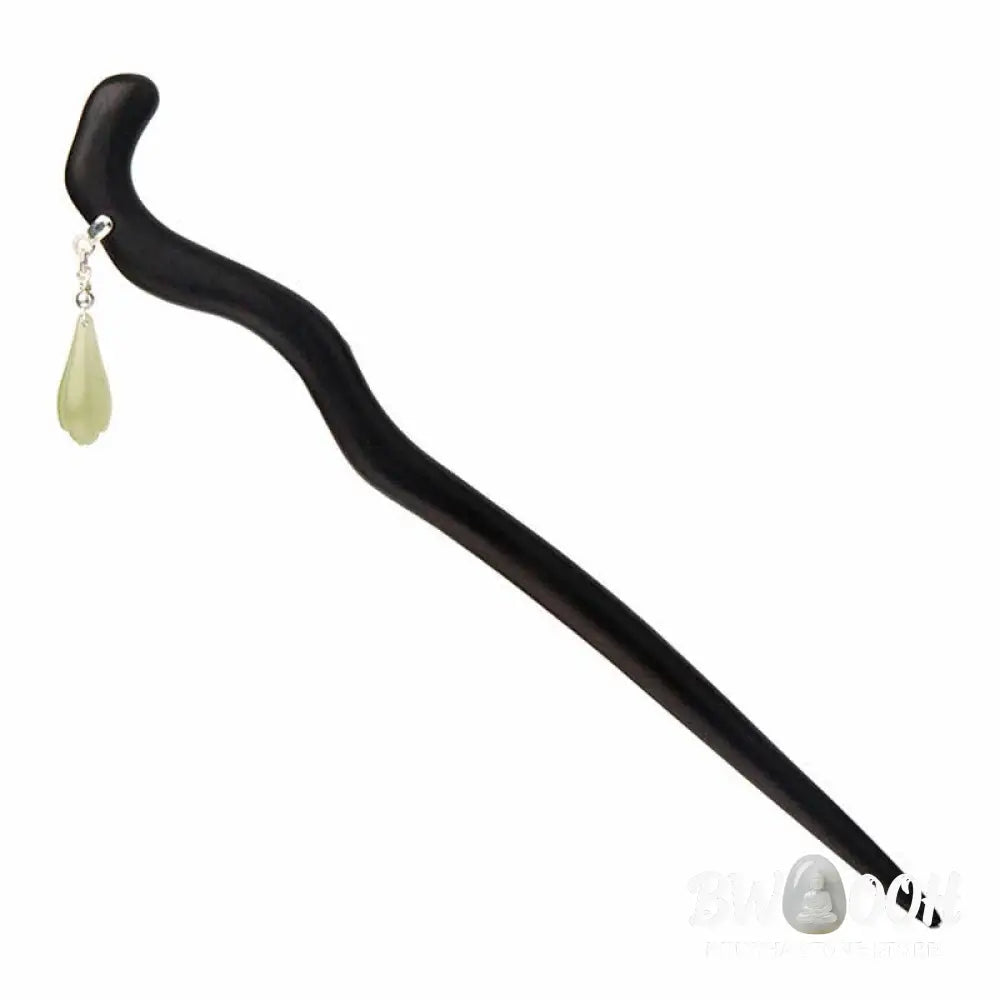 BWOOOH 925 Sterling Silver Natural Hetian Jade Ebony Wood Luck Charm Hairpin - Hetian Jade (Prosperity ♥ Abundance)