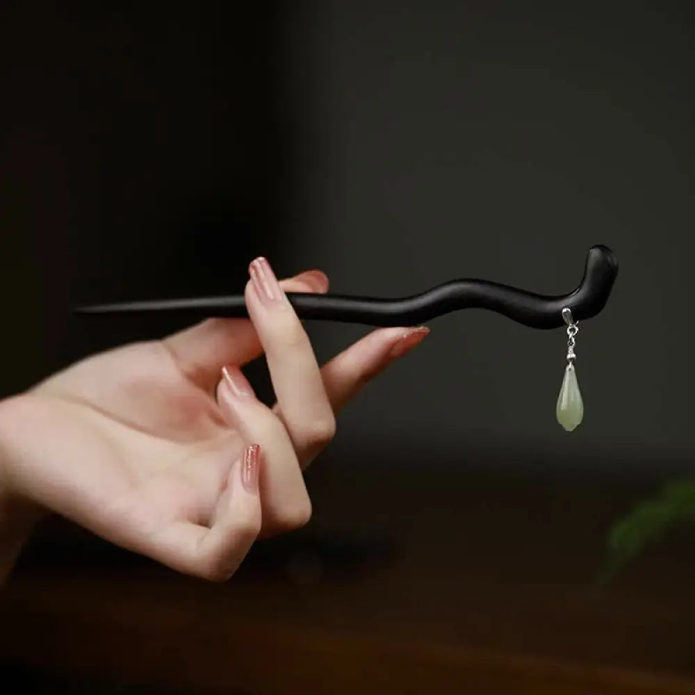 BWOOOH 925 Sterling Silver Natural Hetian Jade Ebony Wood