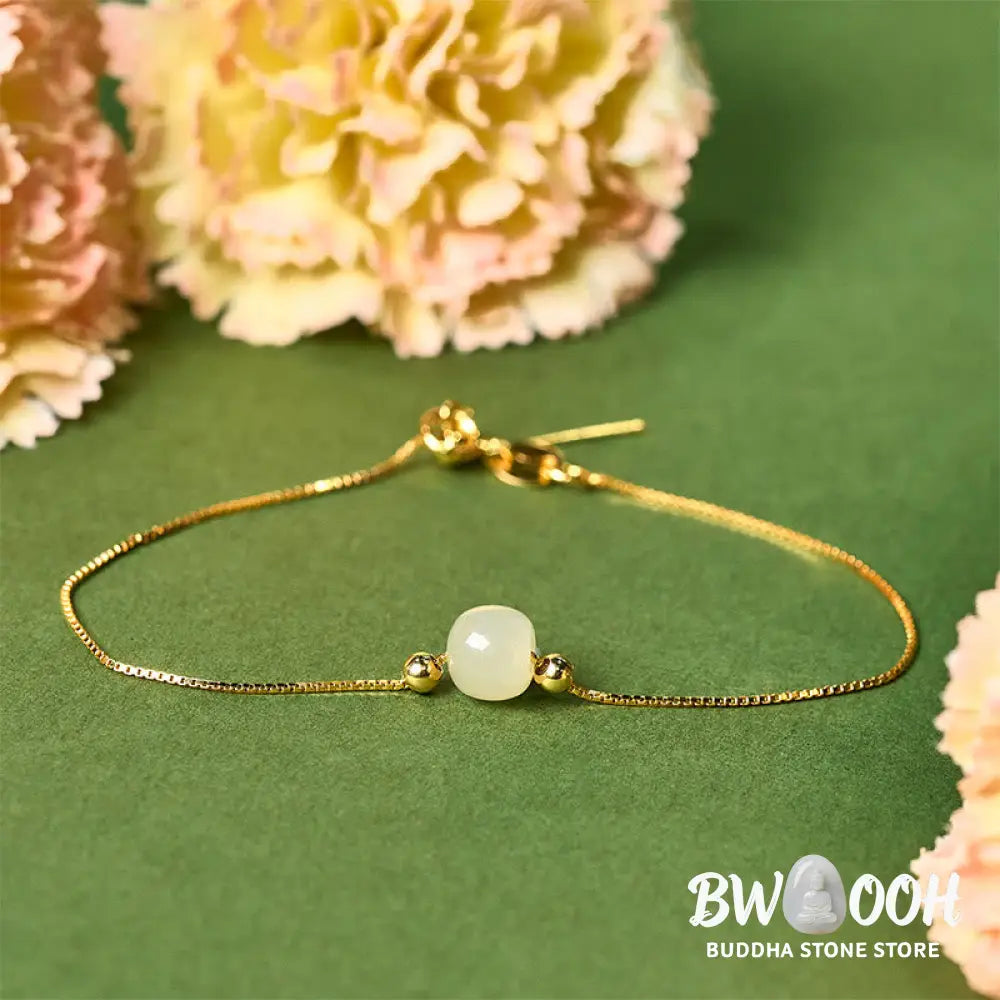 BWOOOH 925 Sterling Silver Natural Jade Bead Abundance Chain Bracelet - Bracelet