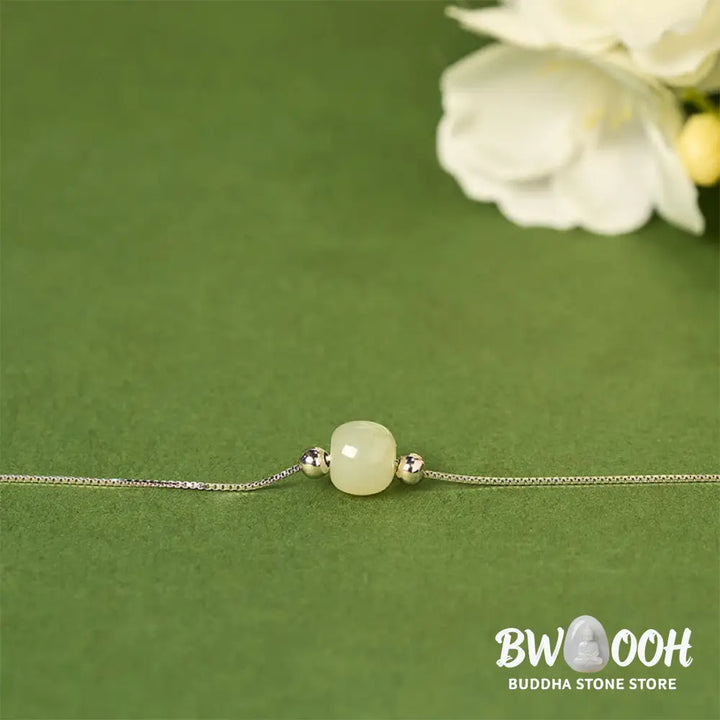 BWOOOH 925 Sterling Silver Natural Jade Bead Abundance Chain Bracelet - Bracelet