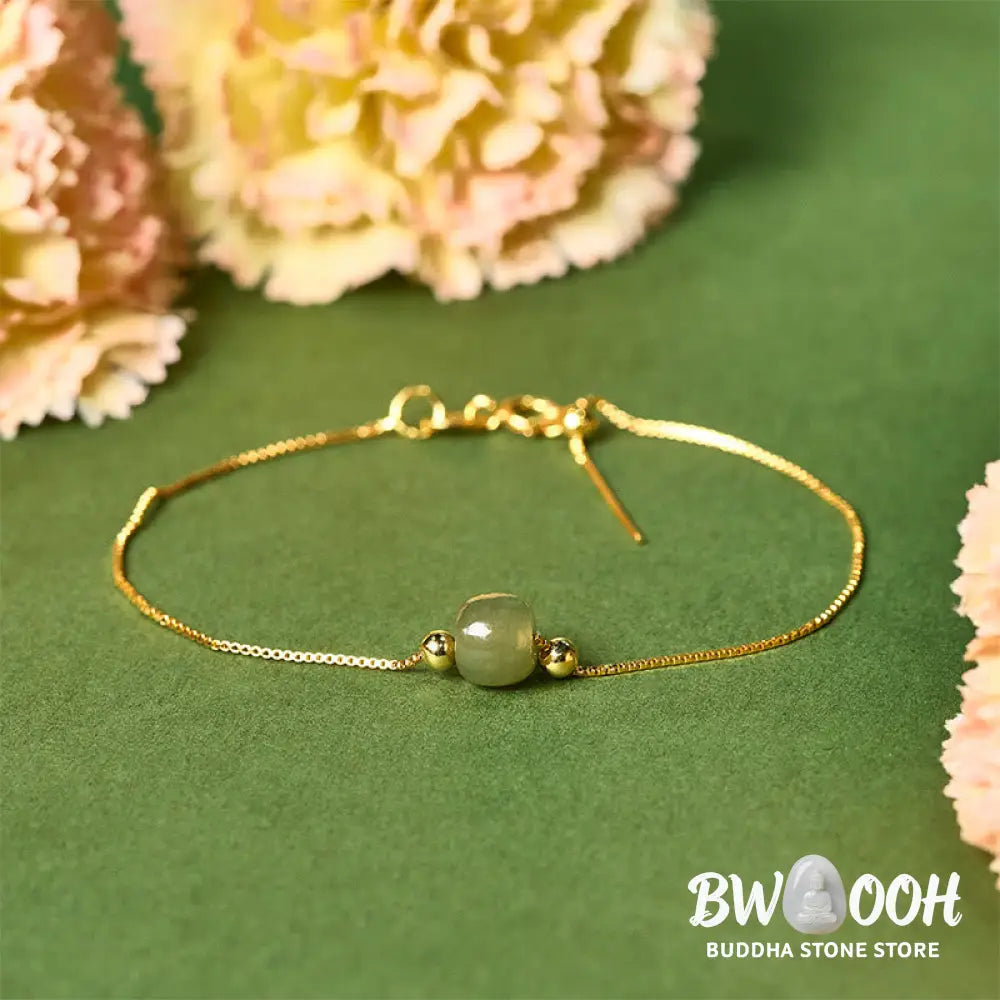 BWOOOH 925 Sterling Silver Natural Jade Bead Abundance Chain Bracelet - Bracelet