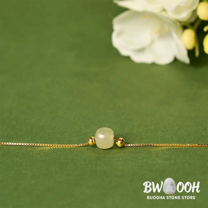 BWOOOH 925 Sterling Silver Natural Jade Bead Abundance Chain Bracelet - Bracelet