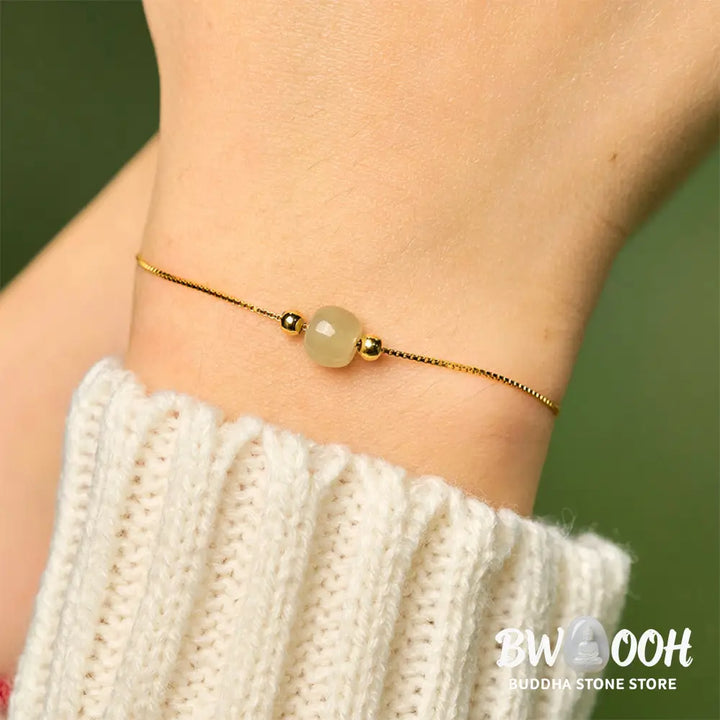 BWOOOH 925 Sterling Silver Natural Jade Bead Abundance Chain Bracelet - Bracelet