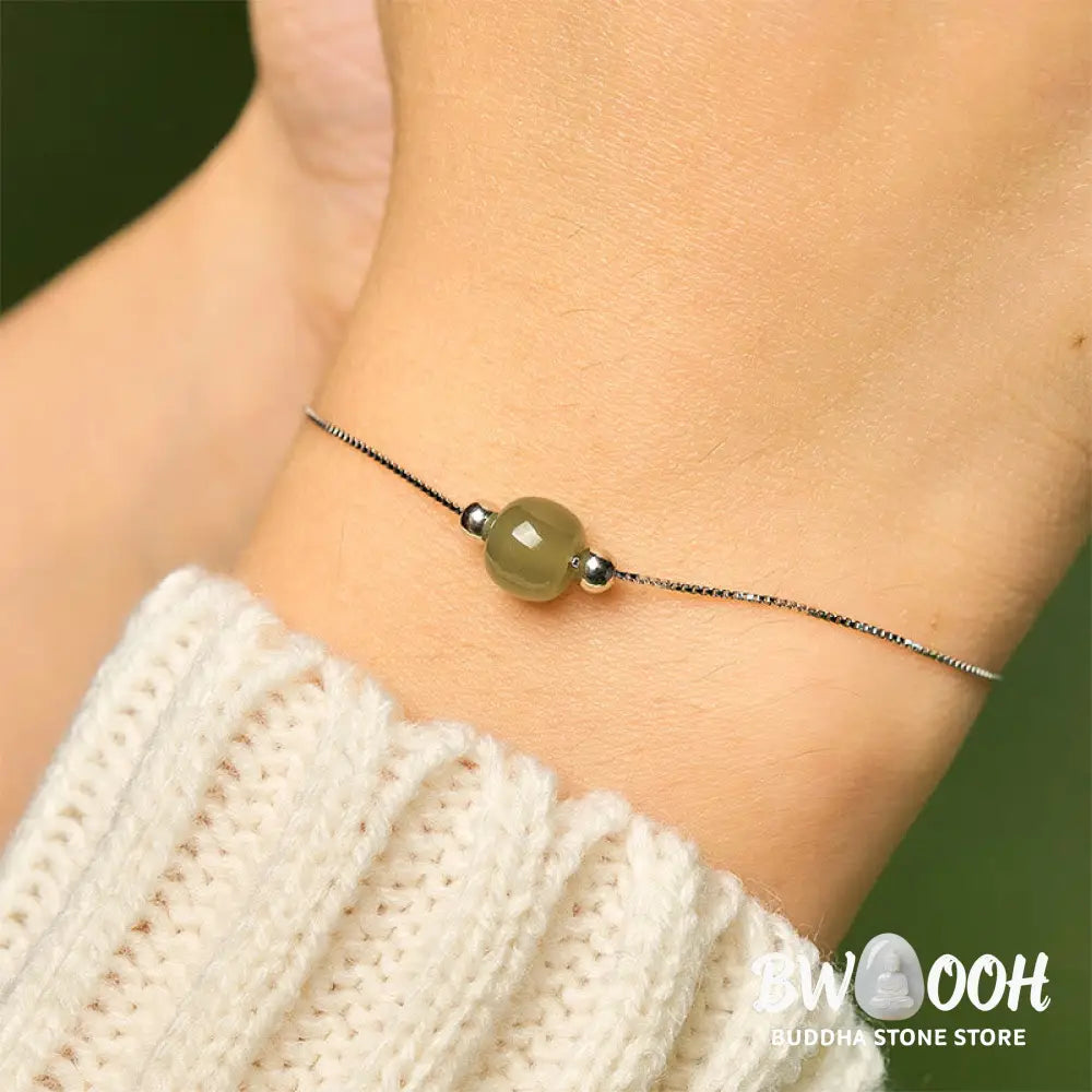 BWOOOH 925 Sterling Silver Natural Jade Bead Abundance Chain Bracelet - Bracelet