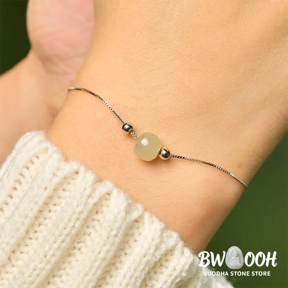 BWOOOH 925 Sterling Silver Natural Jade Bead Abundance Chain Bracelet - Bracelet