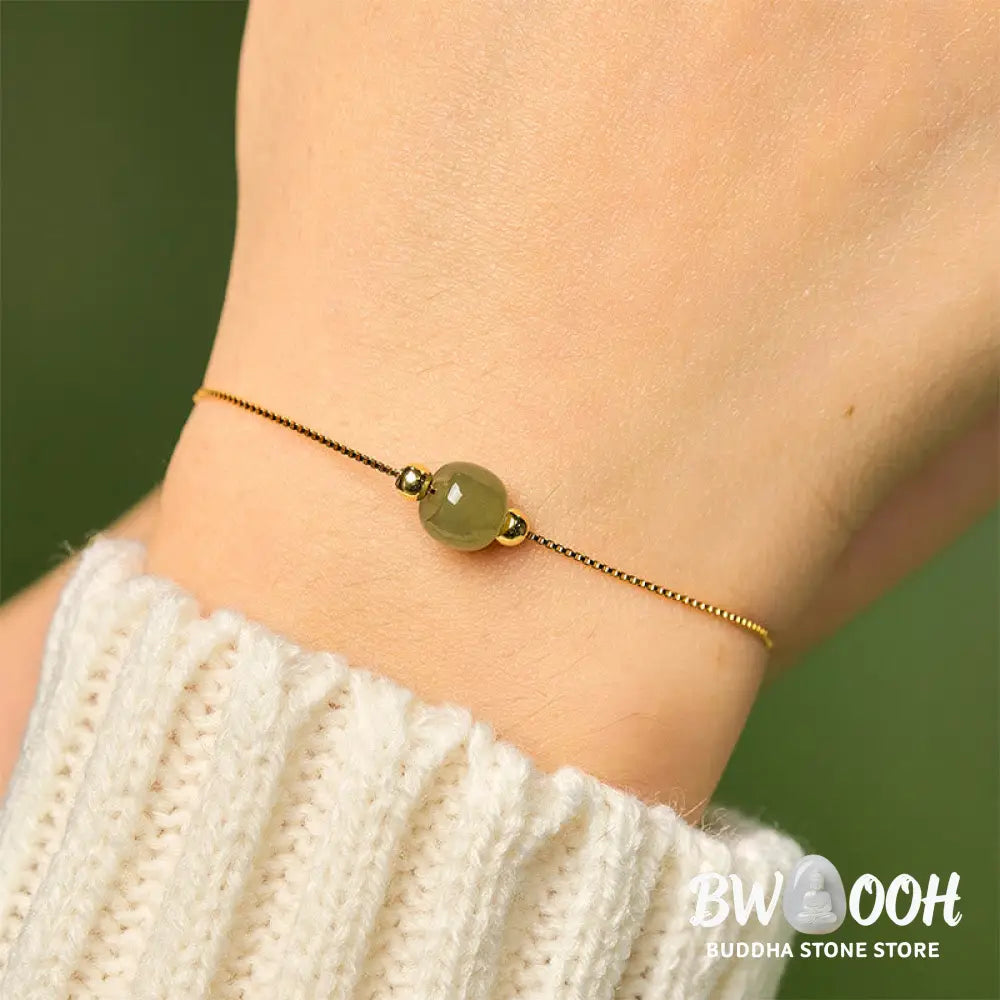 BWOOOH 925 Sterling Silver Natural Jade Bead Abundance Chain Bracelet - Bracelet
