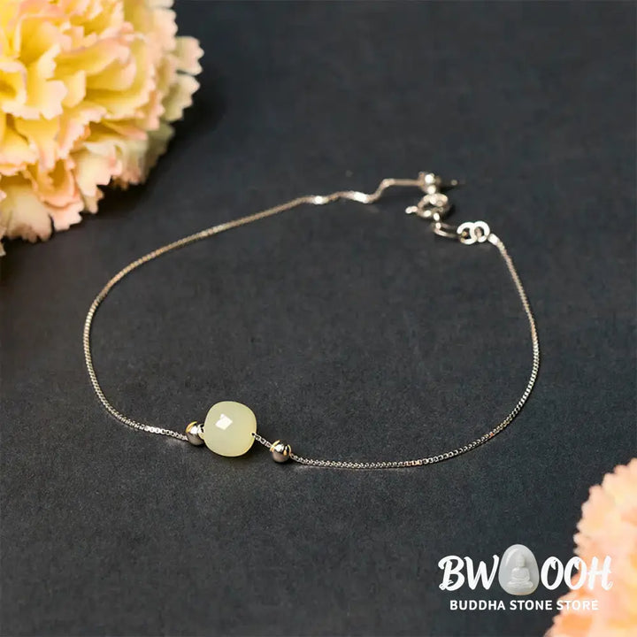 BWOOOH 925 Sterling Silver Natural Jade Bead Abundance Chain Bracelet - Bracelet