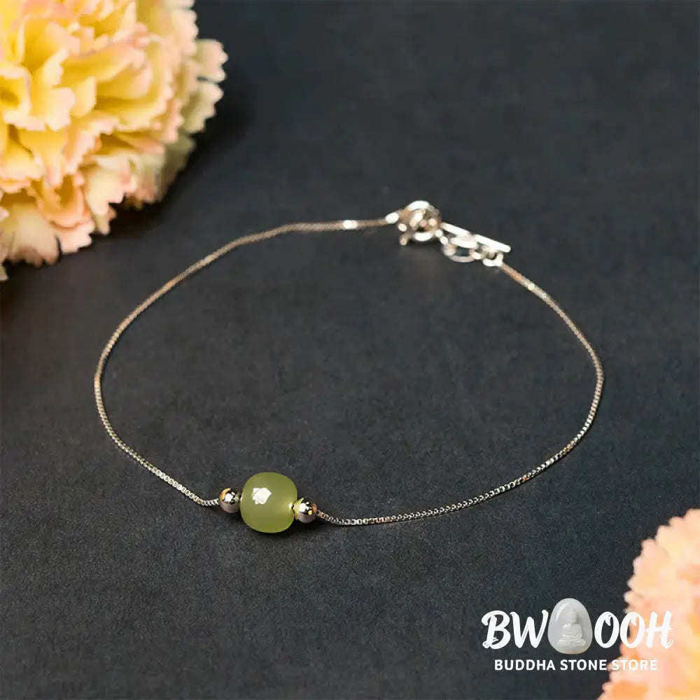 BWOOOH 925 Sterling Silver Natural Jade Bead Abundance Chain Bracelet - Bracelet