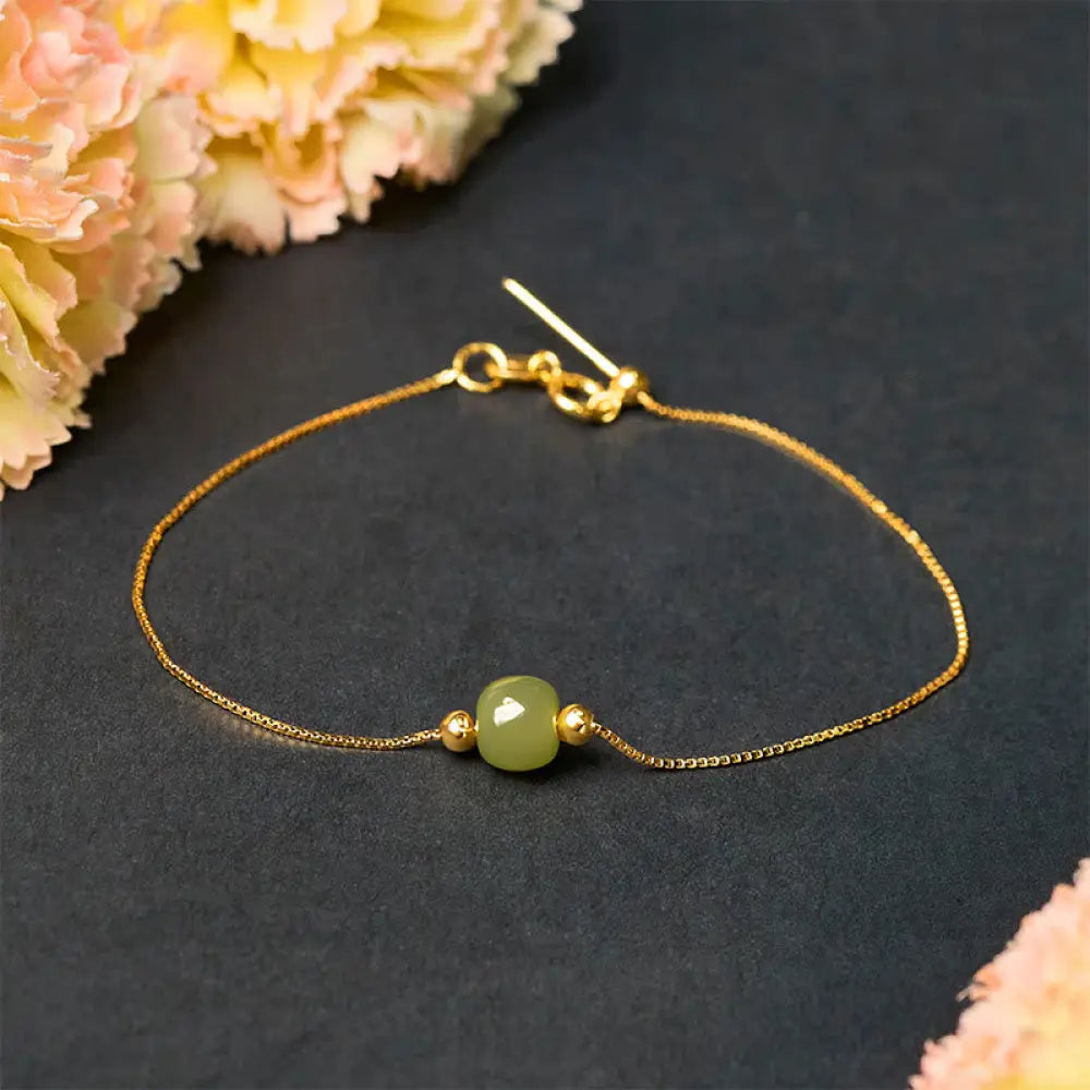 BWOOOH 925 Sterling Silver Natural Jade Bead Abundance Chain Bracelet spiritual jewelry inspired by Drolma