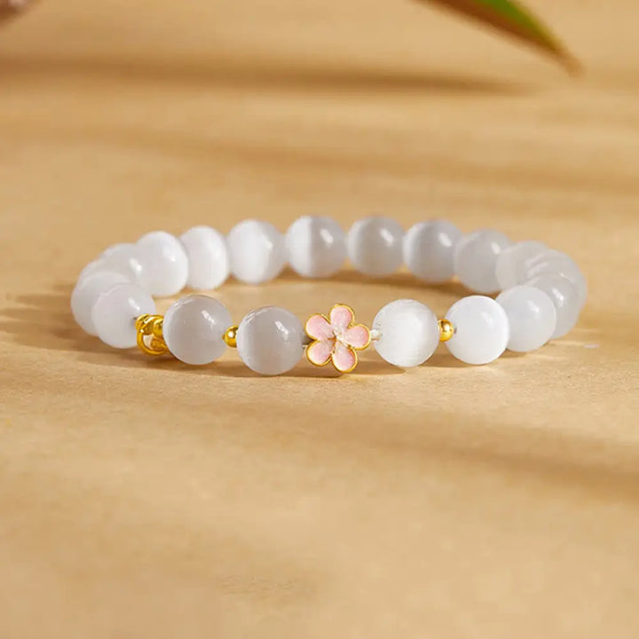 BWOOOH 925 Sterling Silver Natural Peach Blossom White Cat&